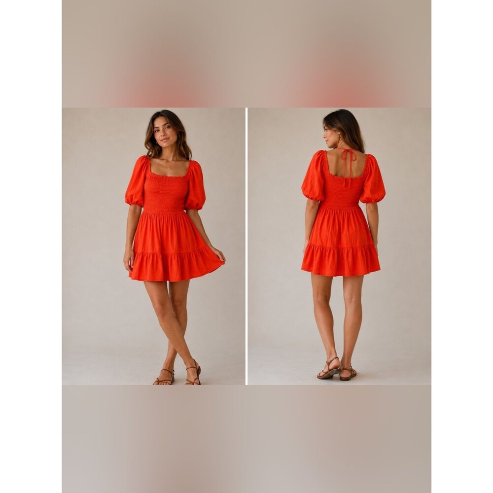 GAP Smocked Puff Sleeve Mini Dress M
